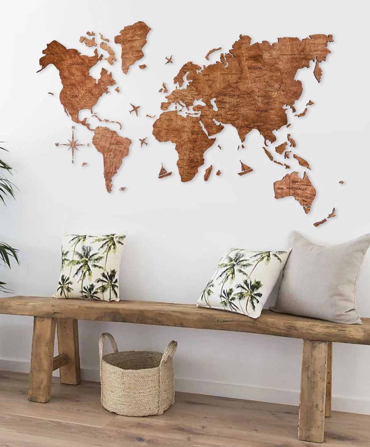 جدار اللوحة خريطة العالم من خشب البلوط