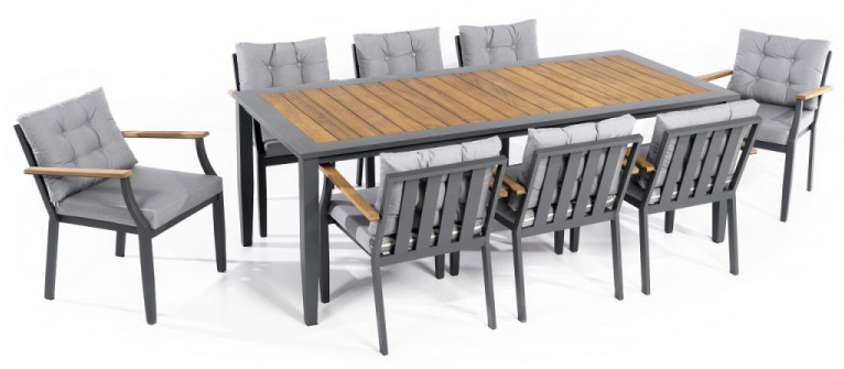 طاولات وكراسي جلوس للحديقة مصنوعة من الألومنيوم والخشب