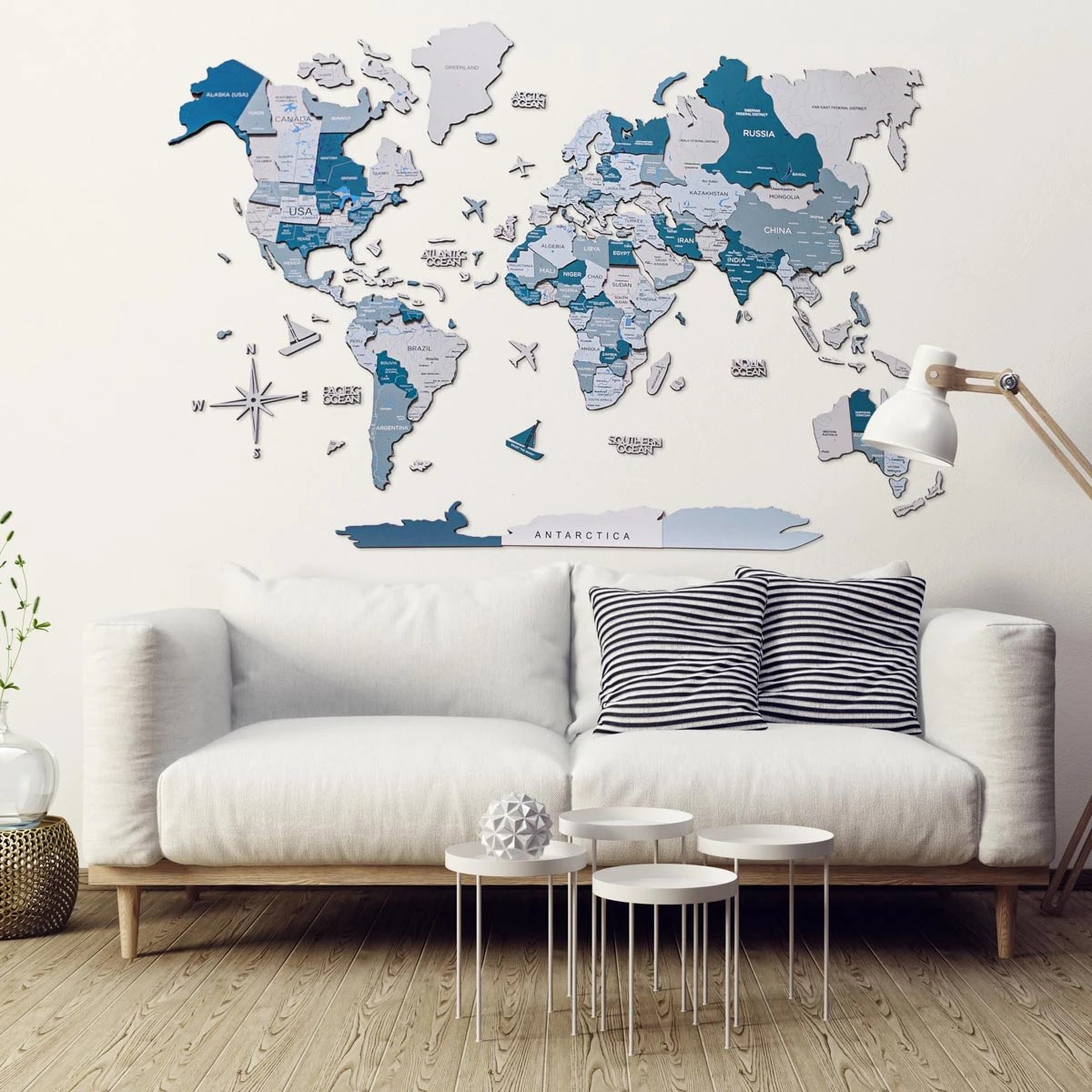 خريطة العالم خشبية كبيرة