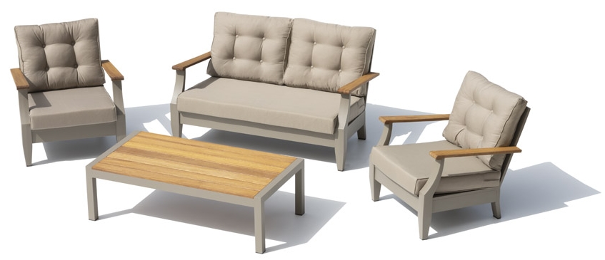 تراس للجلوس في الحديقة الحديثة الفاخرة - أريكة مع كراسي بذراعين تتسع لـ 4 أشخاص + طاولة