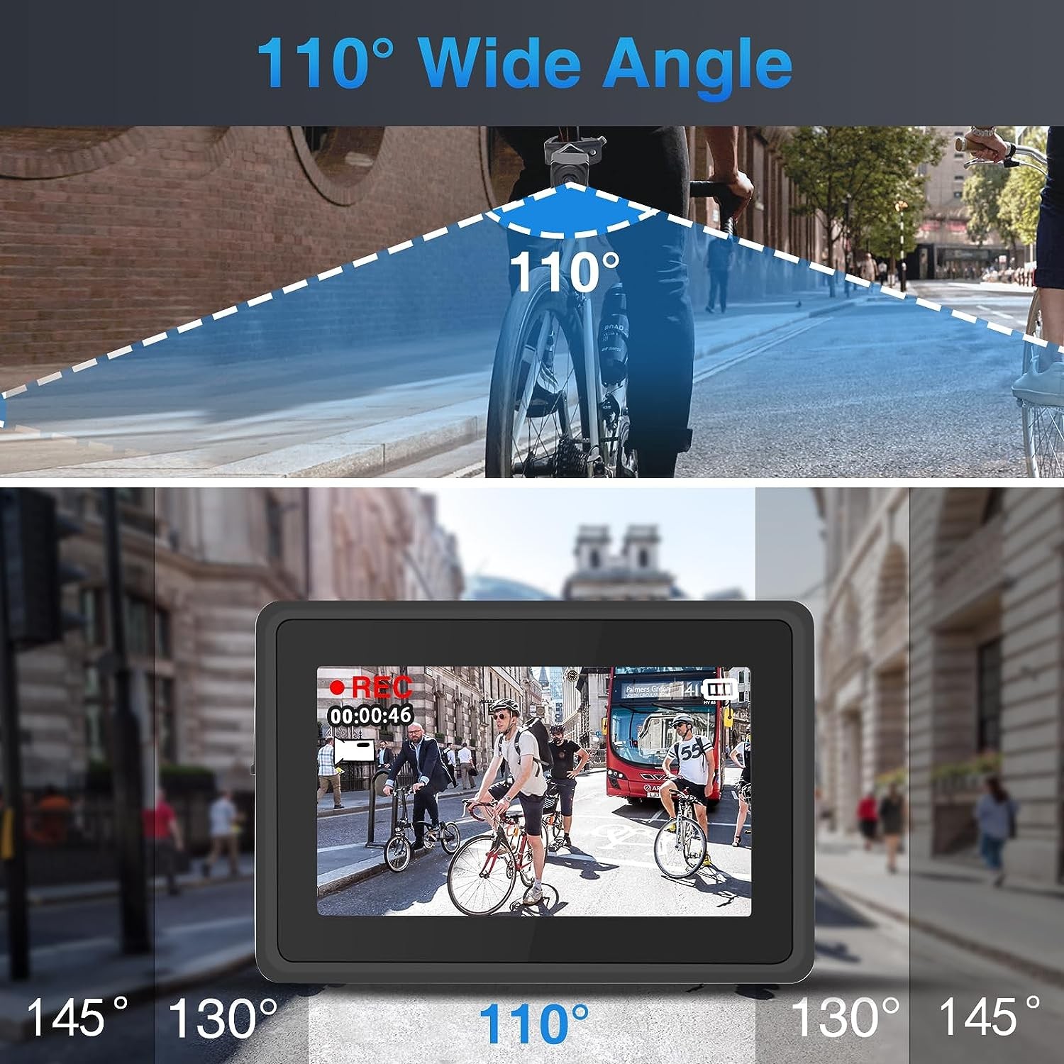 كاميرا دراجة زاوية رؤية 110 درجة + شاشة