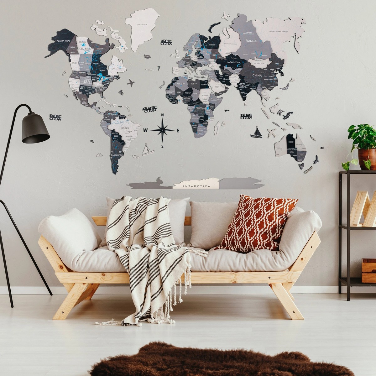 خريطة حائط للعالم مصنوعة من الخشب