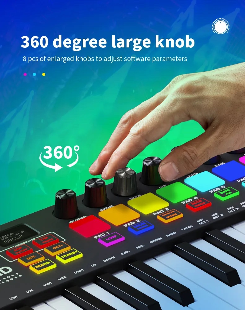 لوحة مفاتيح البيانو MIDI مع منصات الطبل