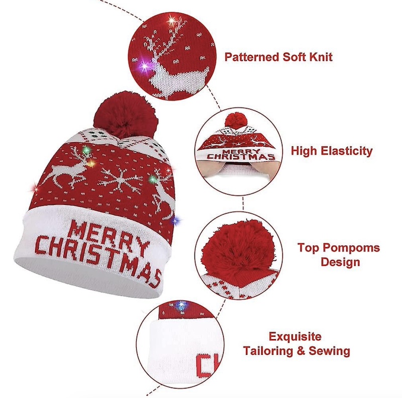 قبعة للشتاء - قبعة شتوية LED مع بوم بوم تتوهج بشكل ملون